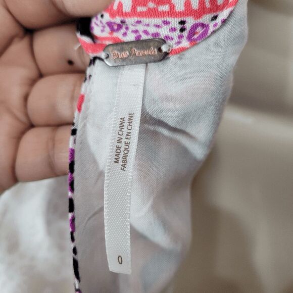 Free People Tegan Border Print Mini Dress Ivory Bell Sleeves Tunic Multicolor 0 - Picture 3 of 10